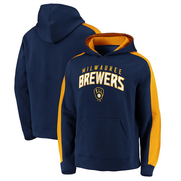 Men's Milwaukee Brewers Navy Game Time Arch Pullover Hoodie